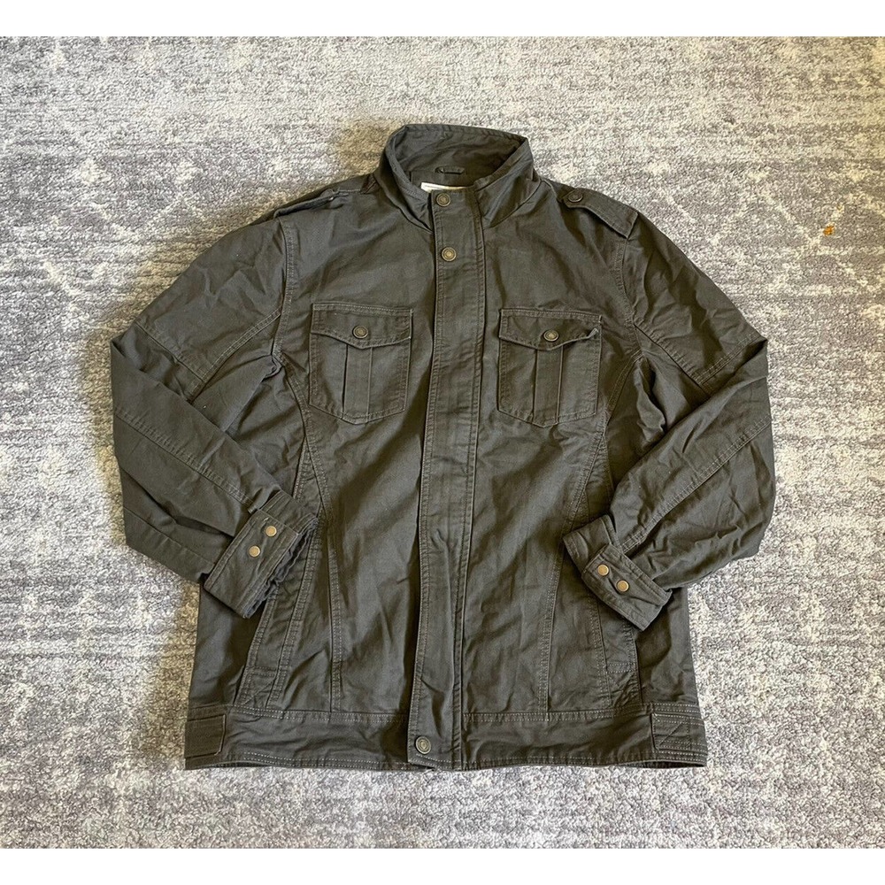 Wenven Mens L Jacket Brown Military Style Button Snaps Canvas New P1